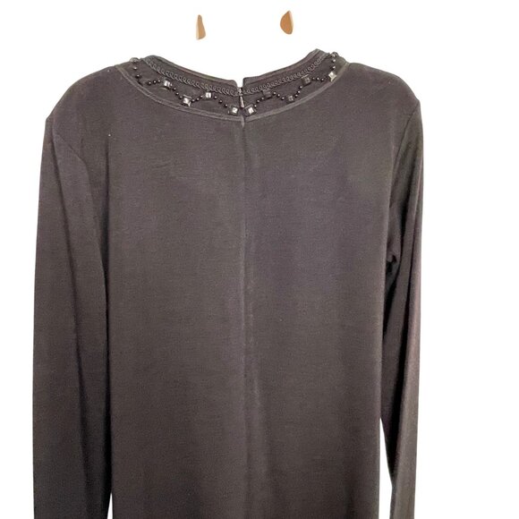 Vintage Liz Claiborne Black Beaded Sweater Dress Size Med u  Knee Length Modest - Picture 7 of 14